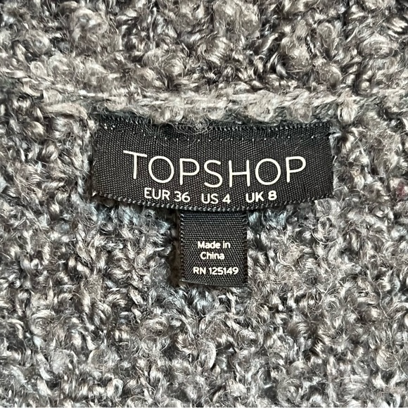 Topshop Knee Length Grey Drop Shoulder Sherpa Cardigan - Size 4 (EUC) - Picture 4 of 8